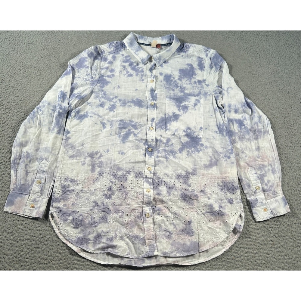 Anthropologie Pilcro Cate Top Womens Medium Boho Eyelet Long Sleeve Tie Dye